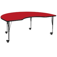 Mobile 48''W x 96''L Kidney Red HP Activity Table - Height Adjustable Short Legs