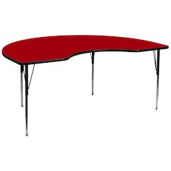 48''W x 96''L Kidney Red Thermal Laminate Activity Table - Standard Height Adjustable Legs