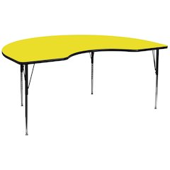 48''W x 96''L Kidney Yellow HP Laminate Activity Table - Standard Height Adjustable Legs