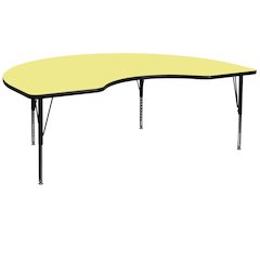 48''W x 96''L Kidney Yellow Thermal Laminate Activity Table - Height Adjustable Short Legs
