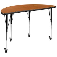 Mobile 47.5" Half Circle Oak Activity Table - Standard Height Legs