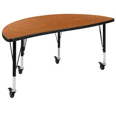 Mobile 47.5" Half Circle Oak Thermal Activity Table - Height Adjust Short Legs
