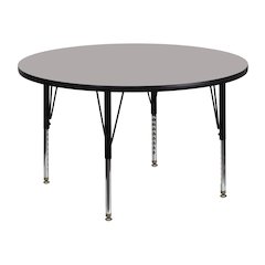 48'' Round Grey HP Laminate Activity Table - Height Adjustable Short Legs