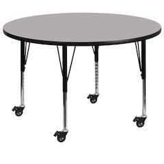 Mobile 48'' Round Grey Thermal Activity Table - Height Adjustable Short Legs