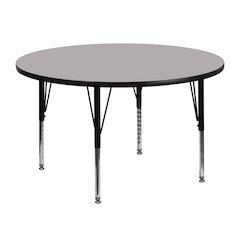 48'' Round Grey Thermal Laminate Activity Table - Height Adjustable Short Legs