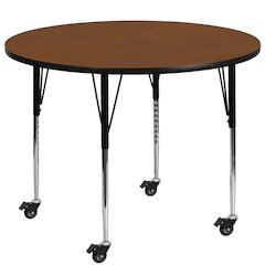 Mobile 48'' Round Oak HP Activity Table - Standard Height Adjustable Legs
