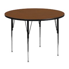 48'' Round Oak HP Laminate Activity Table - Standard Height Adjustable Legs
