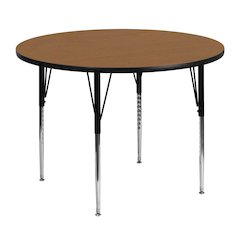 48'' Round Oak Thermal Laminate Activity Table - Standard Height Adjustable Legs