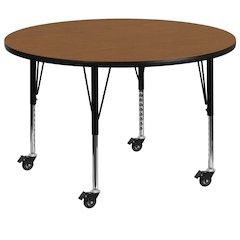 Mobile 48'' Round Oak Thermal Activity Table - Height Adjustable Short Legs