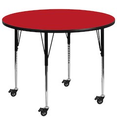 Mobile 48'' Round Red HP Activity Table - Standard Height Adjustable Legs