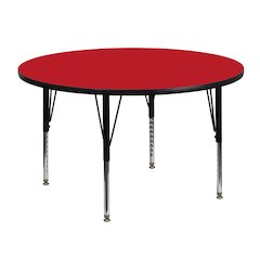 48'' Round Red HP Laminate Activity Table - Height Adjustable Short Legs