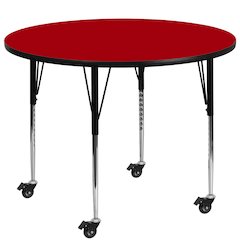 Mobile 48'' Round Red Thermal Laminate Activity Table - Standard Height Adjustable Legs
