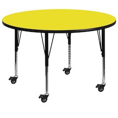 Mobile 48'' Round Yellow HP Laminate Activity Table - Height Adjustable Short Legs