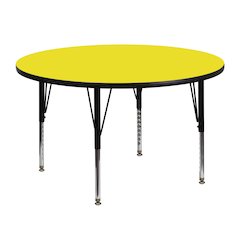 48'' Round Yellow HP Laminate Activity Table - Height Adjustable Short Legs