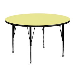 48'' Round Yellow Thermal Laminate Activity Table - Height Adjustable Short Legs