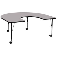 Mobile 60''W x 66''L Horseshoe Grey Thermal Activity Table - Height Short Legs