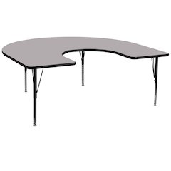 60''W x 66''L Horseshoe Grey Thermal Laminate Activity Table - Height Adjustable Short Legs