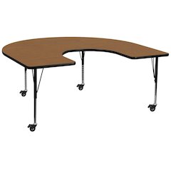Mobile 60''W x 66''L Horseshoe Oak Thermal Activity Table - Height Short Legs