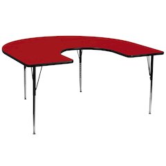 60''W x 66''L Horseshoe Red Thermal Laminate Activity Table - Standard Height Adjustable Legs