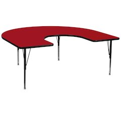 60''W x 66''L Horseshoe Red Thermal Laminate Activity Table - Height Adjustable Short Legs