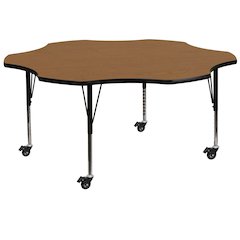 Mobile 60'' Flower Oak Thermal Activity Table - Height Adjustable Short Legs