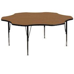 60'' Flower Oak Thermal Laminate Activity Table - Height Adjustable Short Legs