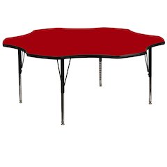 60'' Flower Red Thermal Laminate Activity Table - Height Adjustable Short Legs