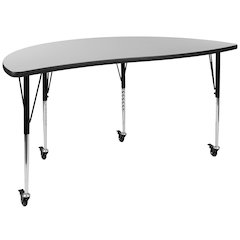 Mobile 60" Half Circle Grey Thermal Activity Table-Standard Height Adjust Legs