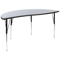 60" Half Circle Grey Thermal Activity Table - Standard Height Legs