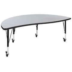 Mobile 60" Half Circle Grey Thermal Activity Table-Height Adjust Short Legs
