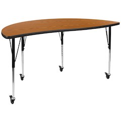 Mobile 60" Half Circle Oak Thermal Activity Table-Standard Height Adjust Legs