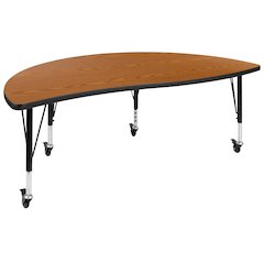 Mobile 60" Half Circle Oak Thermal Activity Table-Height Adjust Short Legs