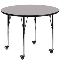 Mobile 60'' Round Grey Thermal Activity Table - Standard Height Adjustable Legs