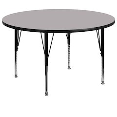 60'' Round Grey Thermal Laminate Activity Table - Height Adjustable Short Legs