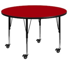 Mobile 60'' Round Red Thermal Activity Table - Height Adjustable Short Legs