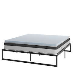14 in Metal Platform Bed Frame and 3 in Cool Gel Memory Foam Topper - King
