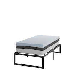 14 in Metal Platform Bed Frame with 12 in Mattress and 3 in Topper - Twin