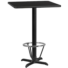 24'' Square Black Table Top with 22'' x 22'' Bar Height Table Base and Foot Ring