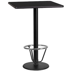 24'' Square Black Laminate Table Top with 18'' Round Bar Height Table Base and Foot Ring
