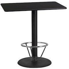 24'' x 42'' Black Table Top with 24'' Round Bar Height Table Base and Foot Ring