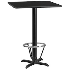 30'' Square Black Laminate Table Top with 22'' x 22'' Bar Height Table Base and Foot Ring