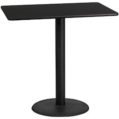 30'' x 48'' Rectangular Black Table Top with 24'' Round Bar Height Table Base