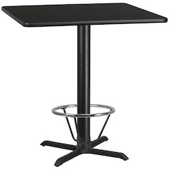 42'' Square Black Table Top with 33'' x 33'' Bar Height Table Base and Foot Ring