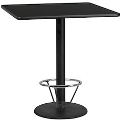 42'' Square Black Table Top with 24'' Round Bar Height Table Base and Foot Ring