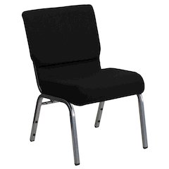 21''W Stacking Church Chair in Black Fabric - Silver Vein Frame