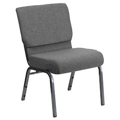 21''W Stacking Church Chair in Gray Fabric - Silver Vein Frame