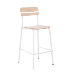 Cyprus Solid Wood Bar Stool with White Metal Frame and Antique White Finish