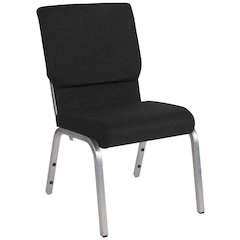 18.5''W Stacking Church Chair in Black Fabric - Silver Vein Frame