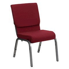 18.5''W Stacking Church Chair in Burgundy Fabric - Silver Vein Frame