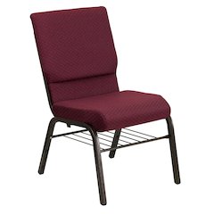 18.5''W Church Chair in Burgundy Fabric with Book Rack - Gold Vein Frame